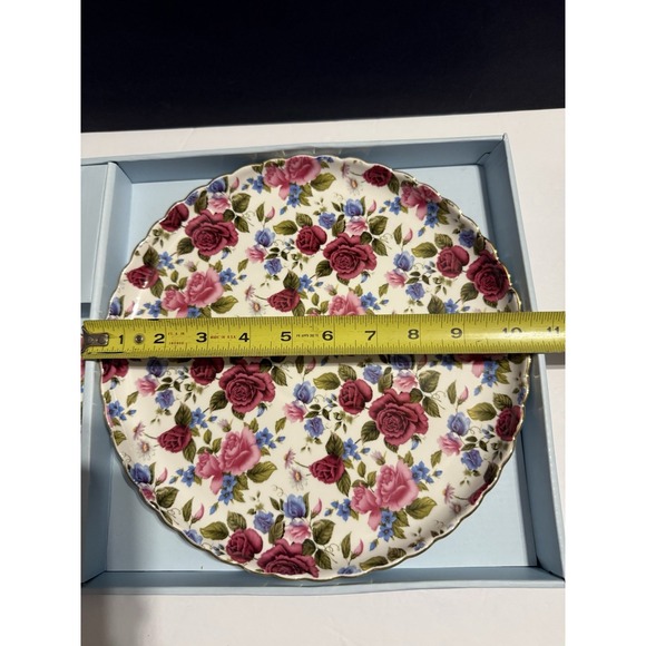 Grace's Teaware Fine Porcelain Cake Plate & Server Set – Rose Chintz Floral NIB - Picture 2 of 6